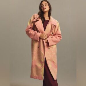 Wool Blend Pink Floral Anthropologie Coat